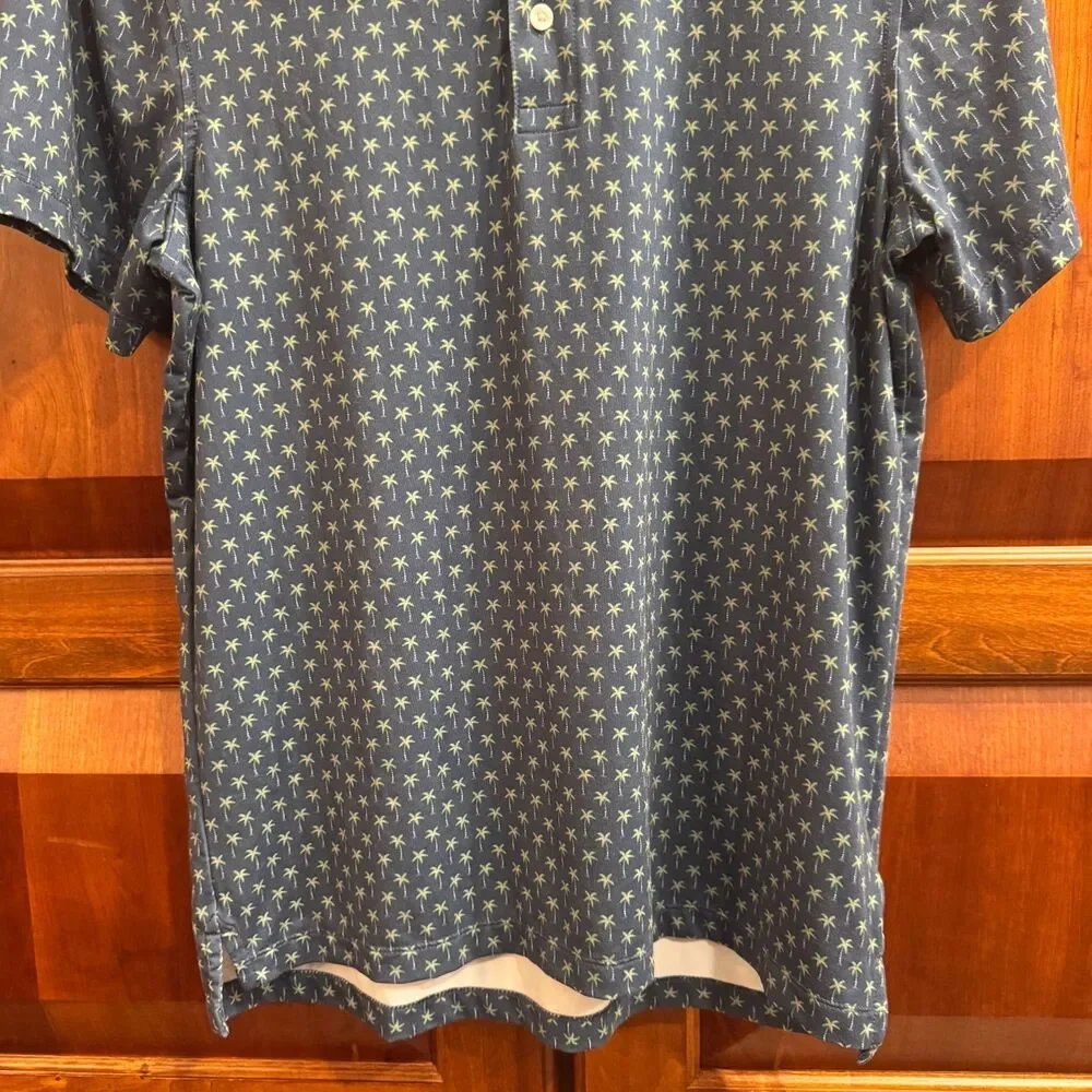 J.Crew Performance Men's Blue Lime Green Palm Tree Print Polo Shirt Medium